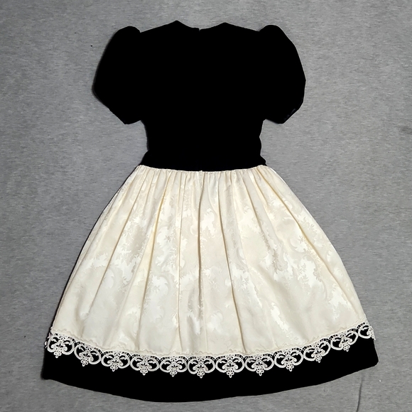 Vintage Jessica McClintock Puff Sleeve Velvet Lace Brocade Formal Midi Dress - Picture 7 of 15